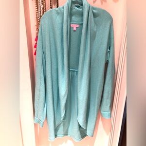 Lilly Pulitzer Aqua Open Front Cotton Hayden Cardigan Sweater Size L
